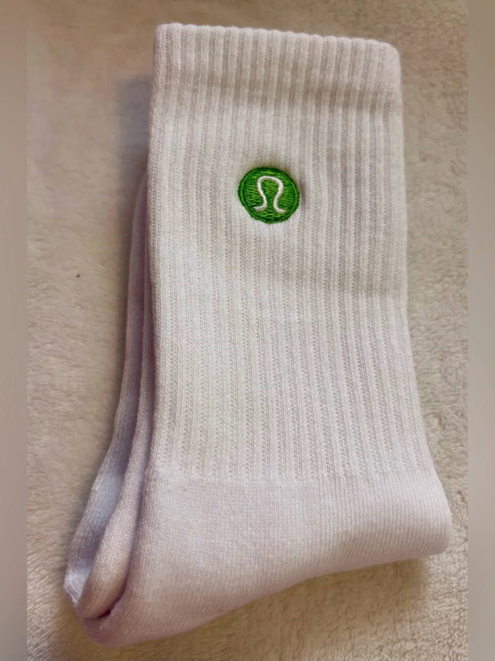 lululemon athletica White Crew Socks with Green Logo